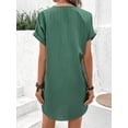 thumbnail image 3 of Mengpipi Womens Dresses V-Neck Button-Up Rolled-Up Sleeves Casual Loose Shirt Dresses S-XXL, 3 of 5
