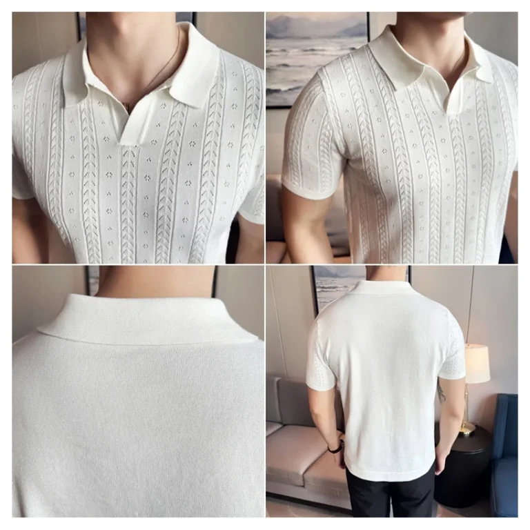 Men's Polo Shirt Striped Jacquard Knit Short Sleeve T-shirt Men's Polo Shirt Striped Jacquard Knit Short Sleeve T-shirt