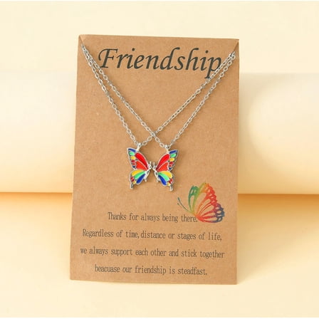 2 Piece Colorful Silver Butterfly Necklace Friendship Couple Jewelry for Women Christmas Gifts