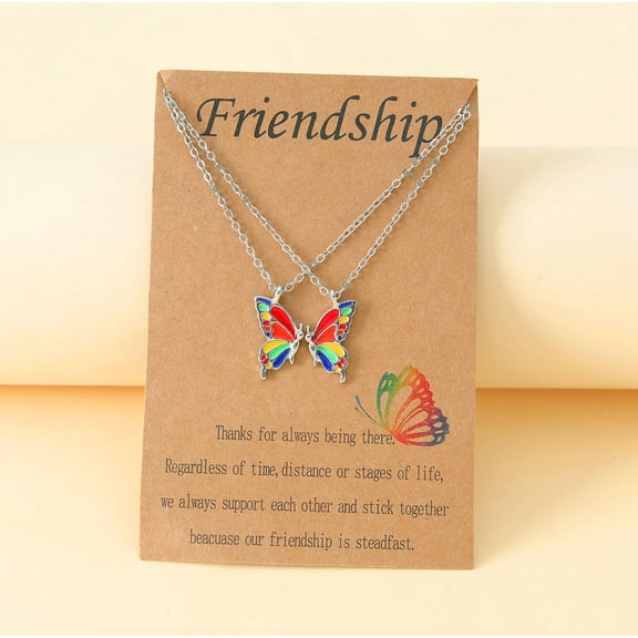 2 Piece Colorful Silver Butterfly Necklace Friendship Couple Jewelry for Women Christmas Gifts