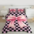 thumbnail image 3 of Homewish Dreamy Princess Bowknot Bedding Comforter Set for Kids, Black Pink Checkered Plaid Twin Comforter Sets, Kawaii Ribbon Reversible Bedding Set, Microfiber Bedroom Decor, 2-Piece, 3 of 9