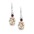 thumbnail image 2 of Gem Stone King 10K White Gold Peach Morganite and Red Rhodolite Garnet Dangle Earrings for Women (2.18 Cttw, Gemstone Birthstone, Oval 8x6mm), 2 of 5