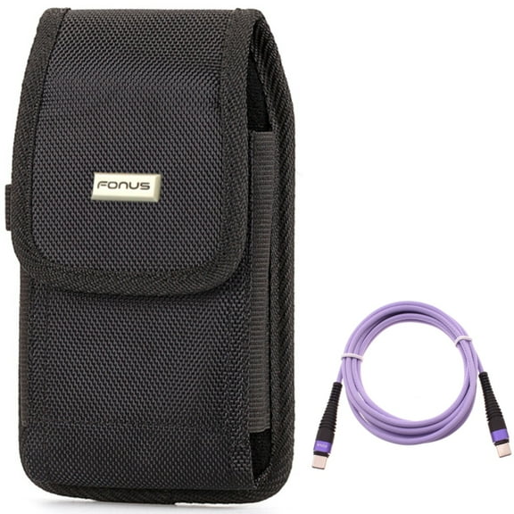 For Google Pixel 7/Pro/6a/6/Pro - Purple 10ft PD Cable w Case Belt Clip, Type-C to USB-C Fast Charger Cord Extra Long, Rugged Holster Canvas for Google Pixel 7/Pro/6a/6/Pro Phones