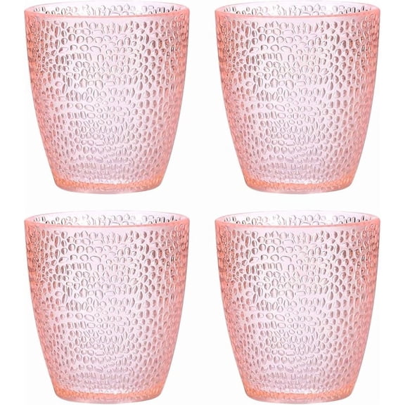 7oz Acrylic Drinking Glasses, 4Pcs Reusable Tumblers Drinkware Unbreakable Water Glasses Cup Stackable & Dishwasher Safe for Home Outdoors Restaurant, Pink