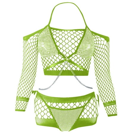 Yuhangmm Girl Wind Nightclub Bright Eyes See Through Fishing Net Separate Sex Suit Valentines Day Lingerie for Women Sexy