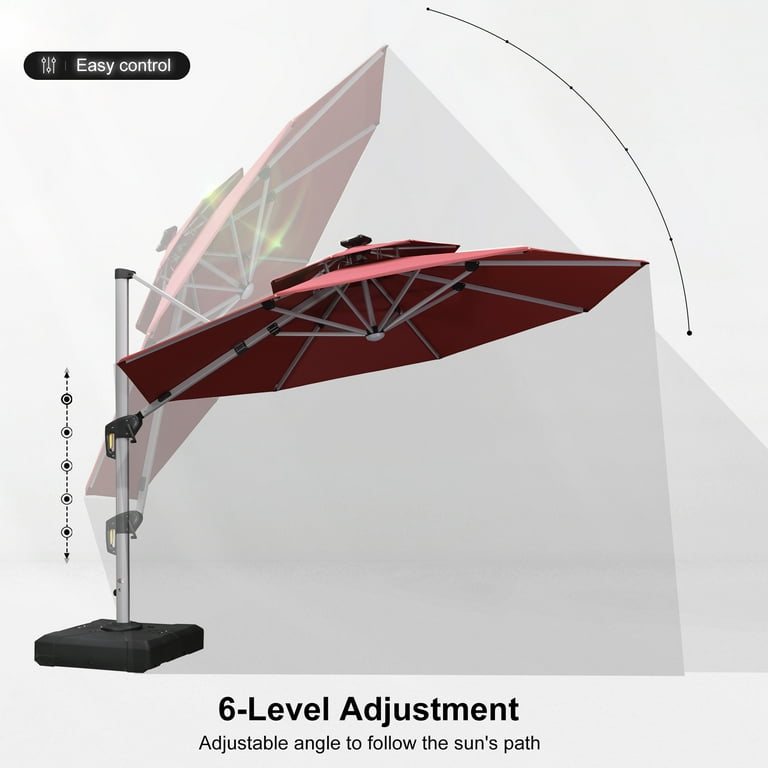 PURPLE LEAF 11FT Deluxe Round Solar Powered LED Patio Umbrella with Base, Large Offset Cantilever Umbrella with 360 Rotation, Terra - Walmart.com PURPLE LEAF 11FT Deluxe Round Solar Powered LED Patio Umbrella with Base, Large Offset Cantilever Umbrella with 360 Rotation, Terra - Walmart.com
