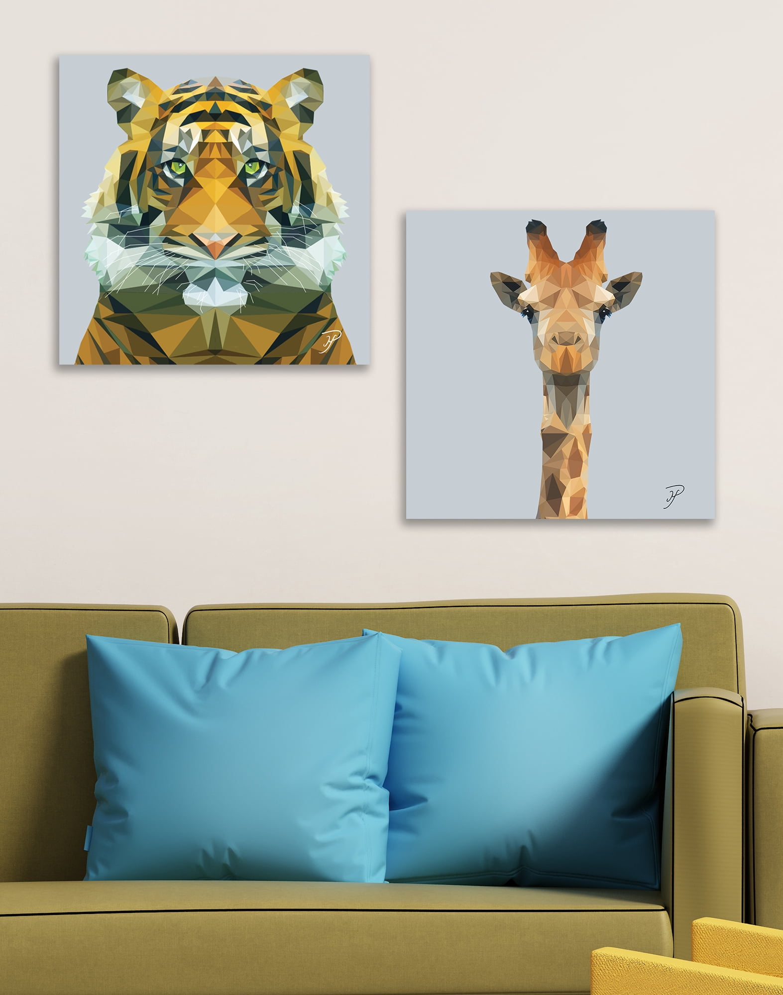 The Stupell Home Decor Collection Polygon Triangles Geometric Tiger Abstract Graphic Design Stretched Canvas Wall Art, 17 x 1.5 x 17