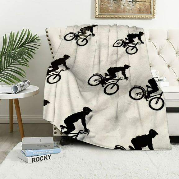 Qinduosi Motocross Rider Fleece Throw Blanket for Bed Sofa Couch Kids Fuzzy Blanket Dirt Bike Sherpa Blanket Boy Room Decor Plush Blanket
