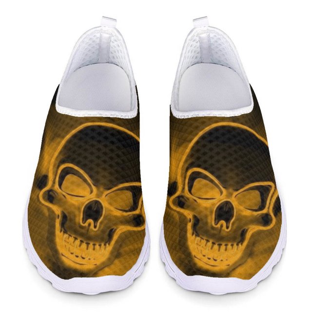 Zapatos casuales con estampado de calavera clásica y sexy para mujer, zapatos planos deportivos para exteriores, zapatos de malla transpirables y cómodos para verano y otoño