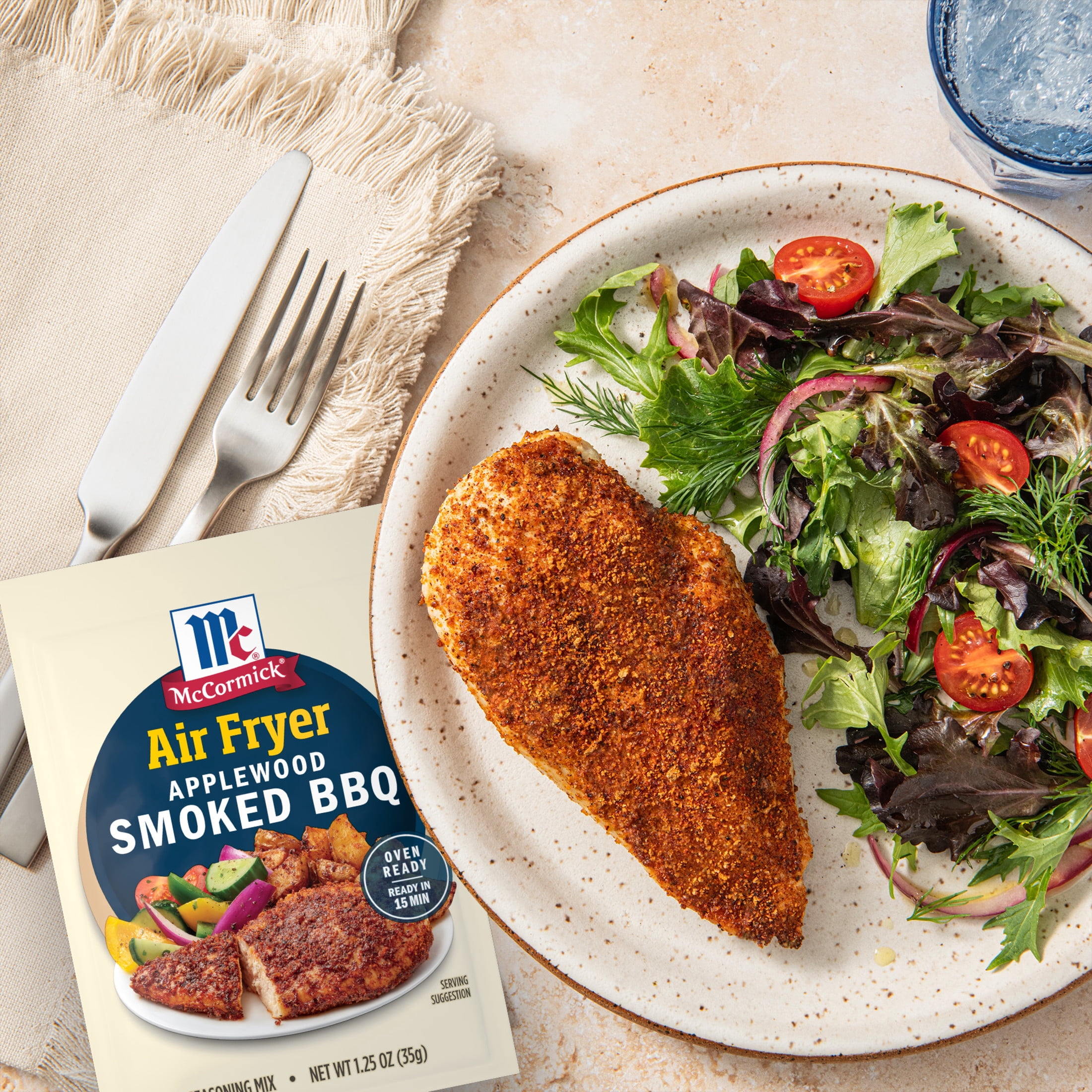 (6 pack) McCormick Air Fryer Applewood Smoked BBQ Seasoning Mix, 1.25 oz Packet