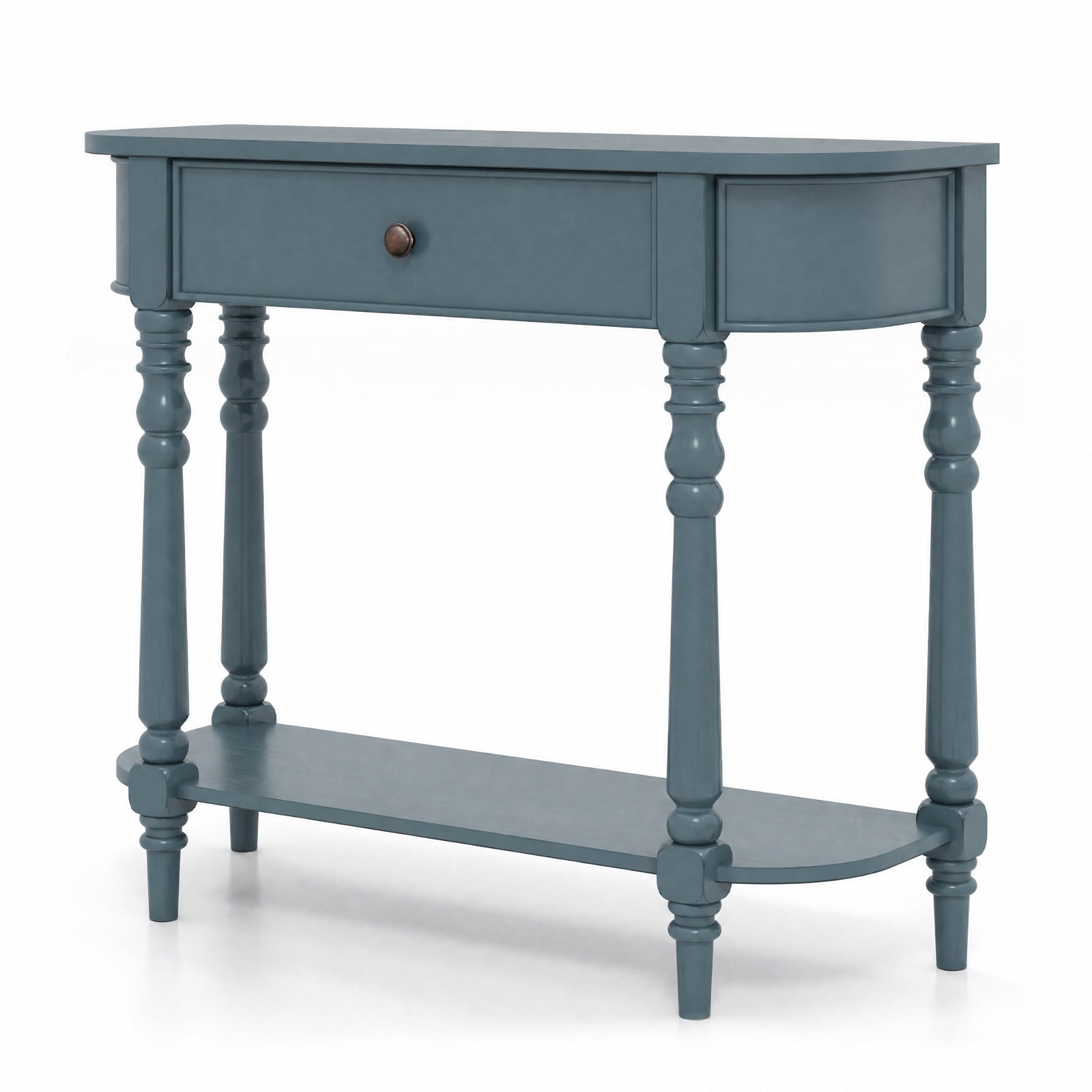 Furnibear Retro Narrow Console Table 36 Inch Wooden 2 Tier Sofa Table with Drawer for Entryway Hallway and Behind Couch, Blue