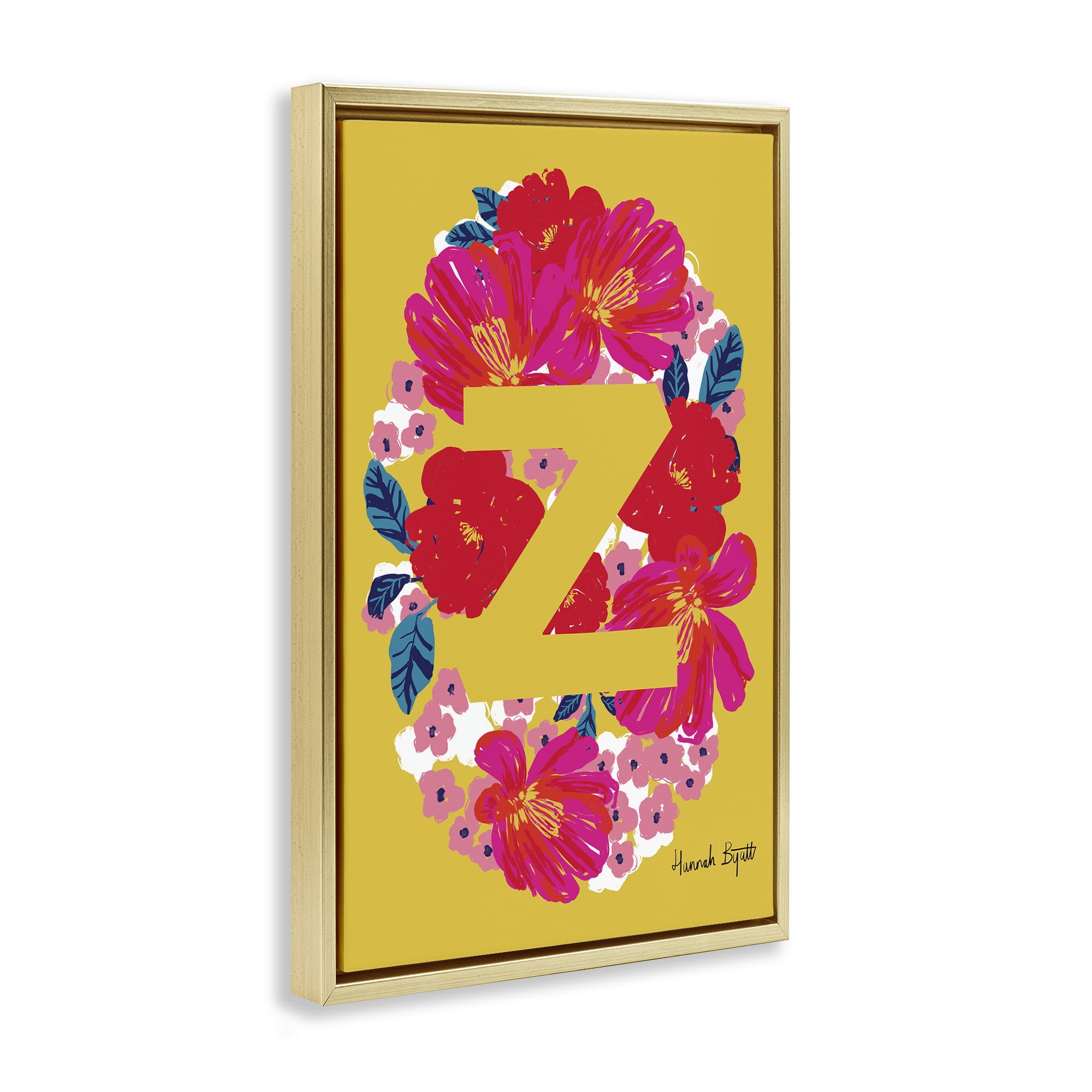 Stupell Industries Floral Bloom Letter Z Botanical & Floral Painting Gold Floater Framed Art Print Wall Art, 17 x 25