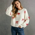 thumbnail image 6 of Winter Sweaters for Women Red Bow Decorated Loose Round Neck Pullover Sweater Christmas Sweaters, 6 of 9