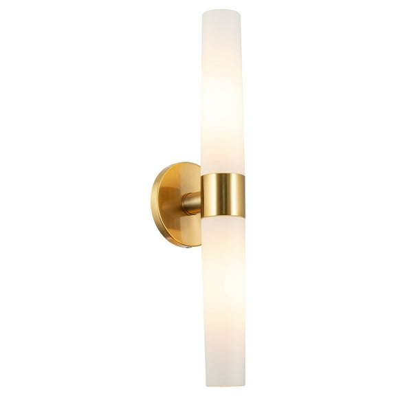Kira Home Duo 21" 2-Light Modern Wall Sconce   Tapered Frosted Glass Shades for Bathroom/Vanity, Cool Brass Finish