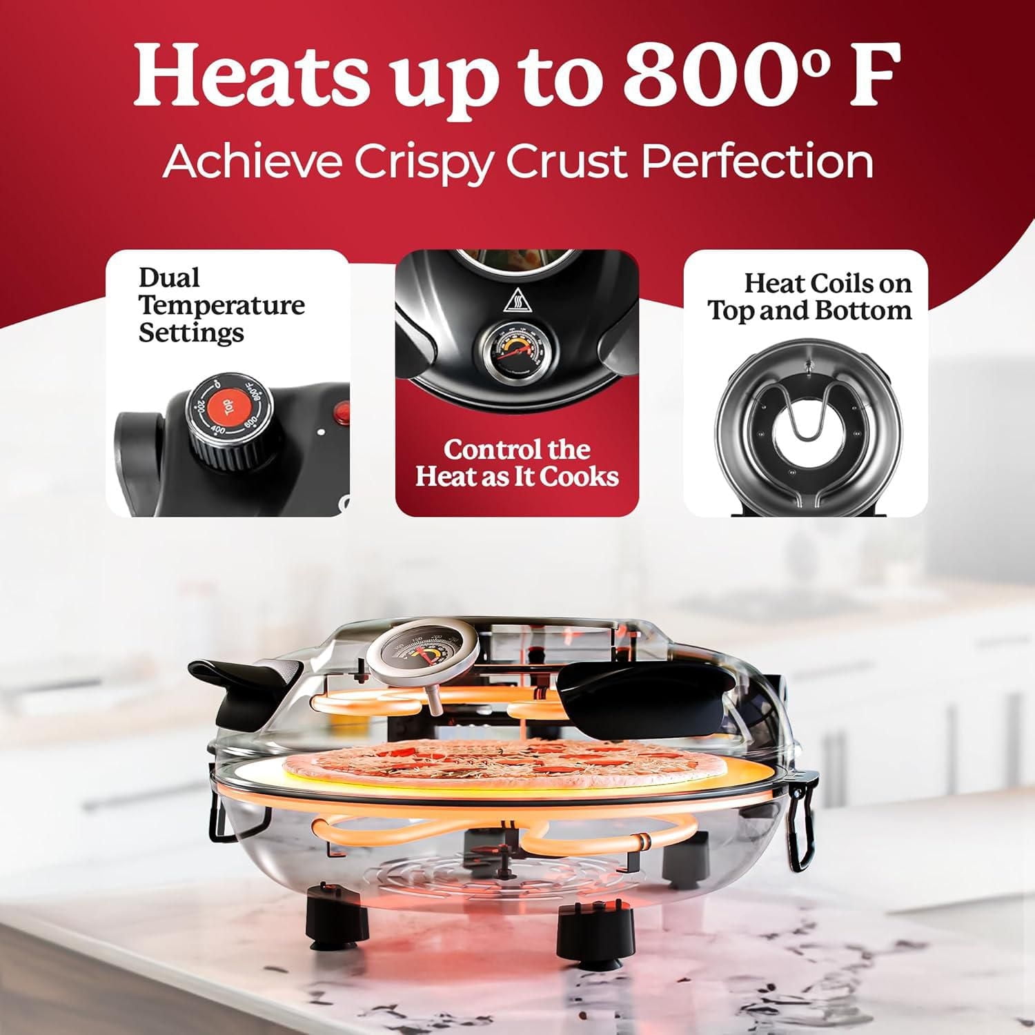 Granitestone Piezano Portable 12 Inch Electric Oven Stone-Baked Indoor Outdoor Countertop Pizza Maker Heats to 800F Nonstick