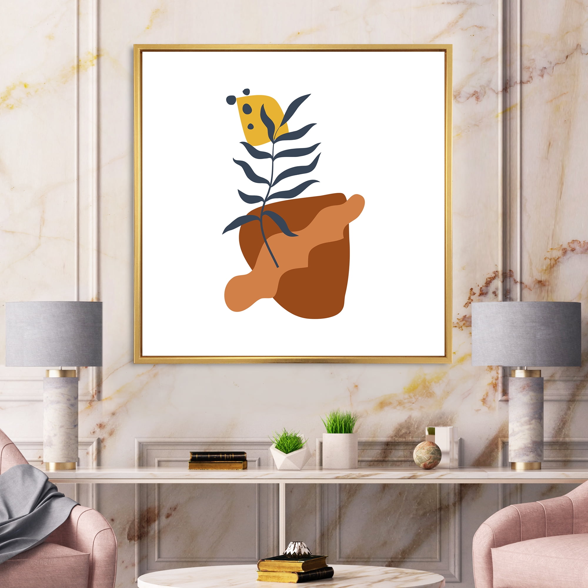 Designart 'Abstract Flowers Plants With Elementary Shapes VI' Modern Framed Canvas Wall Art Print