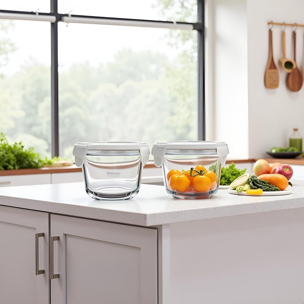 TT - 2Cup Glass Soup Container with Airtight lids, 16oz Round Glass food Storage Container, Round Food Bowls BPA free, Leakproof Soup Container, Dishwasher Microwave & Freezer Safe (8 Pack)