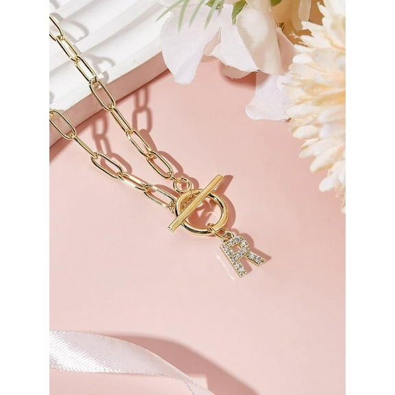 Toggle Clasp Capital A-Z Initial Necklace Alphabet Chain Buckle Necklace for Women Gifts diy Letter R