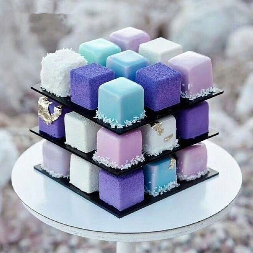 3D Metal Cube Cake Mold Threelayer Rotation Mousse Cake Dessert Bake