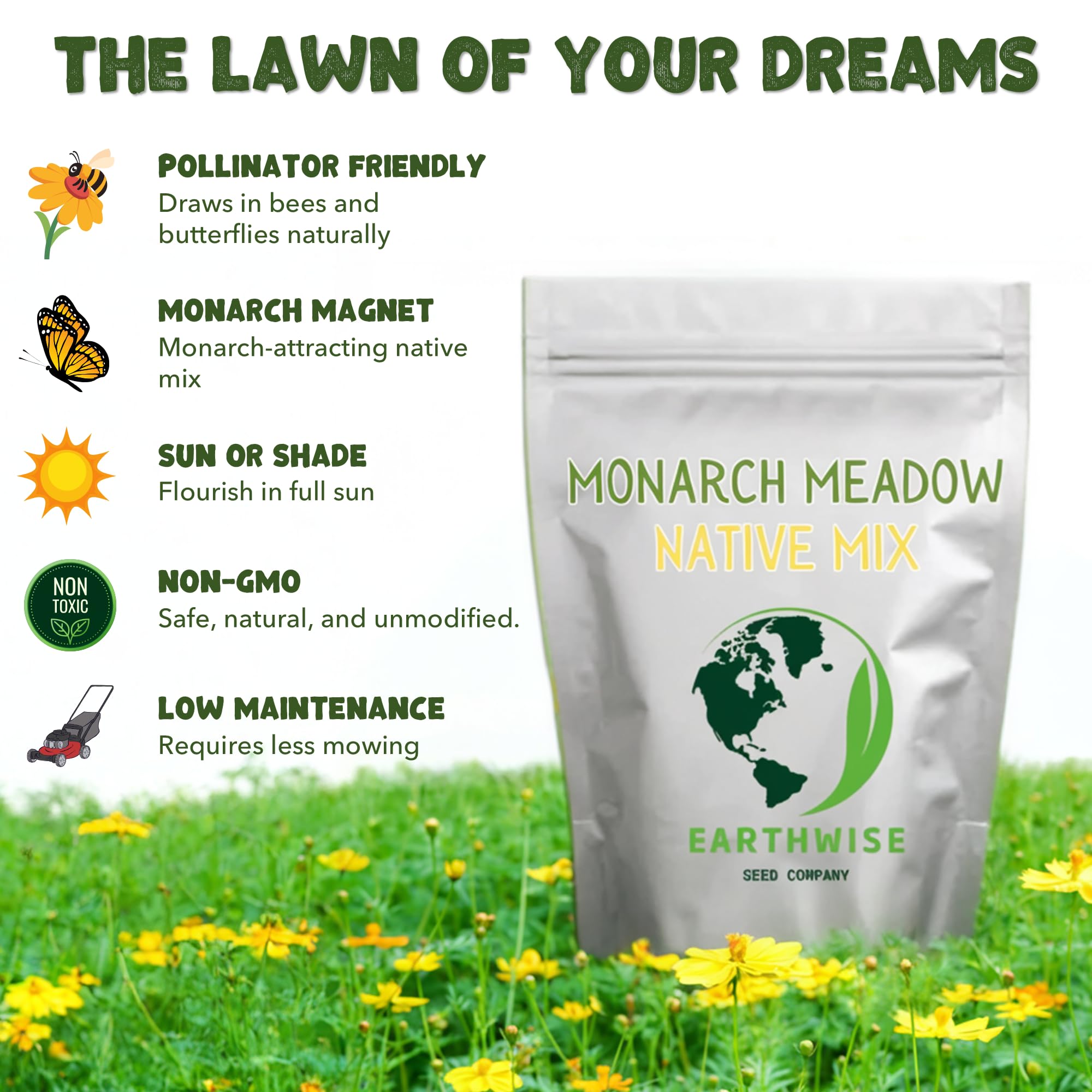 Earthwise Monarch Meadow Native Mix – 1/2lb = 1200sqft