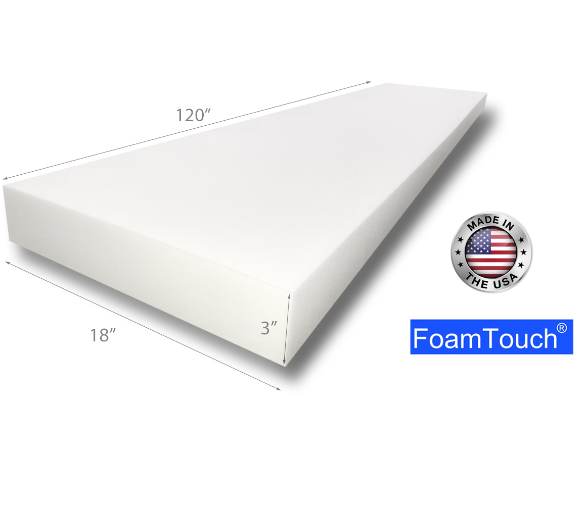 FoamTouch High Density 3 inches Height, 18 inches Width, 120 inches Length  Upholstery Foam, White