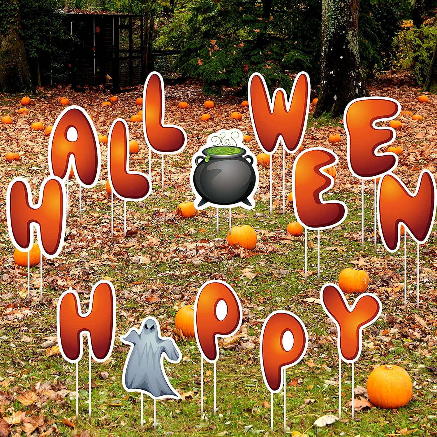 14 Pieces Halloween Yard Sign with Stake, Ghost Yard Stake Signs Trick