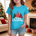 thumbnail image 2 of Povozer Kids Christmas T-Shirt Comfortable Breathable Stylish Print Short Sleeved Top For Girls,Size 13-14 Years,Sky Blue, 2 of 4
