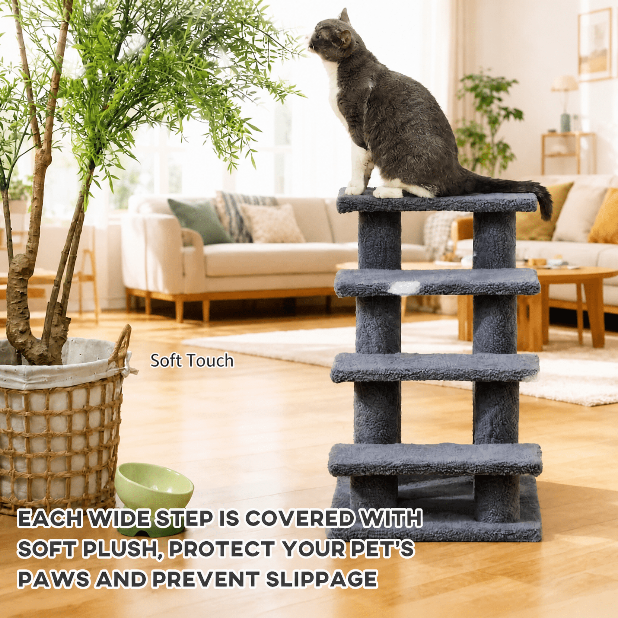 Multi-Level Carpeted Cat Scratching Post Pet Stairs,for Living Room, Bedroom