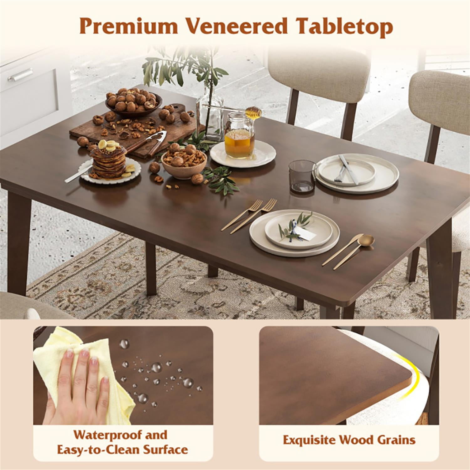 Demi Bonn 48" Dining Table with Rubber Wood Legs, Kitchen Table for 4 People, Rectangular Dinner Table for Home Office, Living Room Furniture, Brown