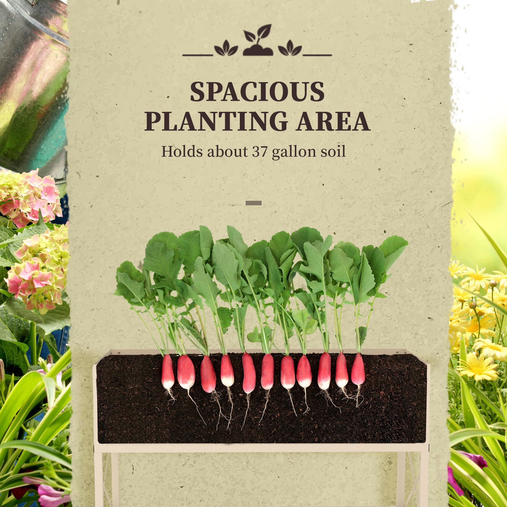 AsterOutdoor Raised Garden Bed with Galvanized Steel Frame, Elevated Planter Box for Vegetables, Flowers, Herbs, 41.75" L x 21.25" W x 30" H, Cream