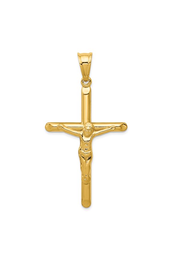 14K Yellow Gold Charm Pendant Themed 57 mm 29 Polished Hollow Crucifix