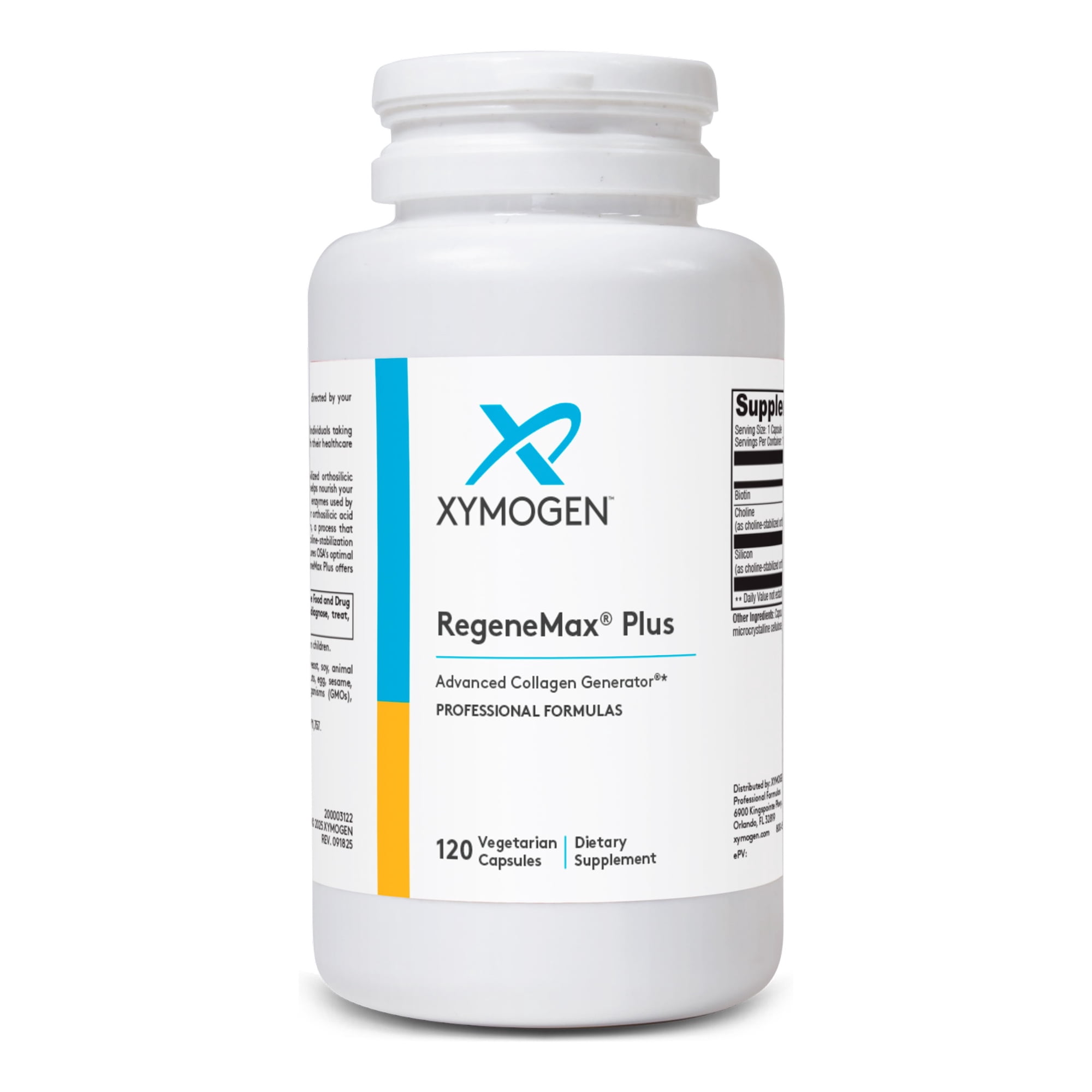 XYMOGEN RegeneMax Plus - 500 mcg Biotin for Skin, Nail & Hair Support - Supports Bone & Joint Health - Choline-Stabilized Orthosilicic Acid - Vegetarian Capsules - 120 Count (Pack of 1)