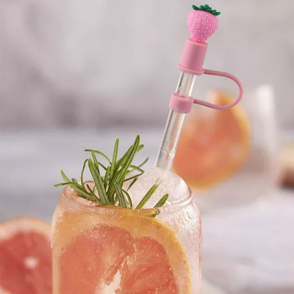 Water Bottle,Soft Silicone Straw Set With Dust Cover Universal Diameter 8mm Including Glass Straw And Dust Plug