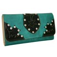 thumbnail image 1 of 7.5 x 4.5 in. Western Rhinestone Bling Leaf Designed Wallet, Turquoise, 1 of 1