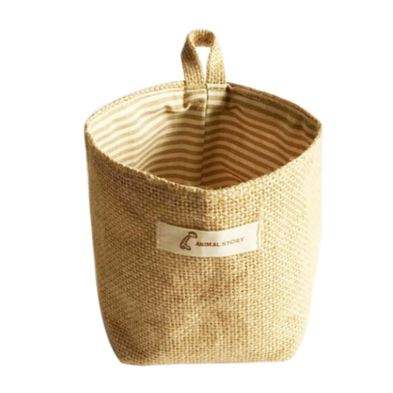 3PCS Mini Hanging Storage Bag Cotton Linen Small Basket Collapsible Convenient 