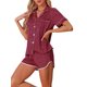 thumbnail image 4 of Pijamas de satén para mujer INSPIRE CHIC, conjuntos de lounge de 2 piezas con blusa de manga corta y pantalones cortos, 2XL rojo, 4 of 6