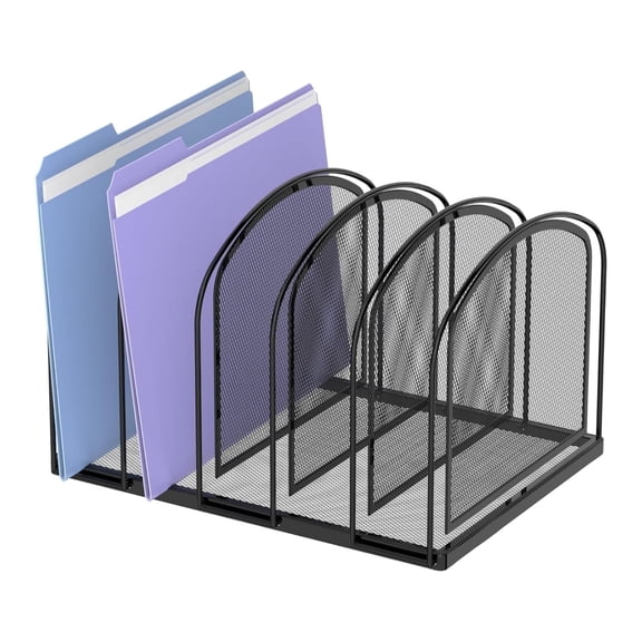 INTIGE 5 Compartment Metal Mesh File Organizer for Desk, Desk Folder Holder, Black, 1 Piece