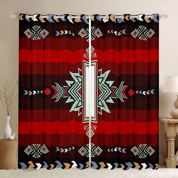 Feelyou Boho Triangle Aztec Black Out Curtains, Boho Curtains Pack of 2 (42x63 Each)