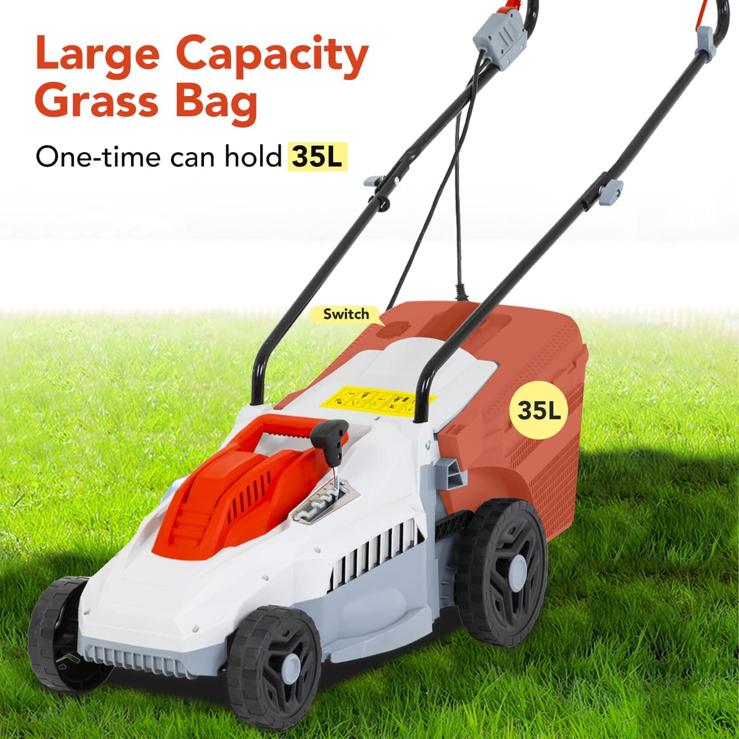 FDW 13” 12 Amp Corded Electric Self-Propelled Walk-Behind Lawn Mower, 3 Height Adjustments