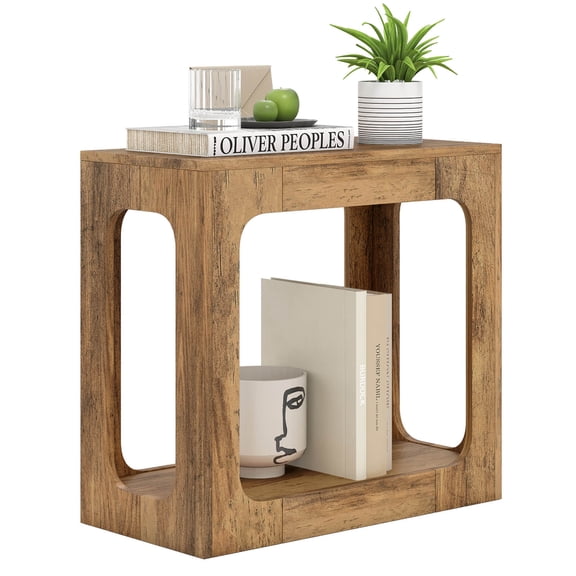 Costway 1 PCS 2-Tier End Table with Storage Shelf Hollow-out Design for Living Room