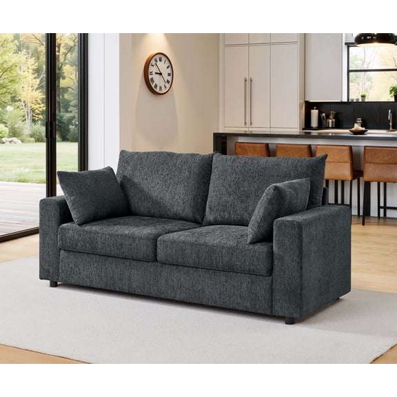 Rustic Sofas, Modern 78" Upholstered Sofa with Deep Cushions & Removable Pillows, Blue Gray Modern Sofas,Polyester Leather Sofas, Furniture Primary Living Space Sofas