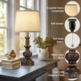 thumbnail image 6 of Vintage Bedside Table Lamps Set of 2 for Bedroom Nightstand Lamps with USB Charging Ports Rustic Farmhouse Small Table Lamp for Living Room End Tables Brown Wooden Finish, Pull Chain, 6 of 7