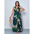 thumbnail image 6 of Green Plus Size Sleeveless Floral Wrap Maxi Dress With Elasticated Waist For Summer Vacations And Everyday Wear, 6 of 8
