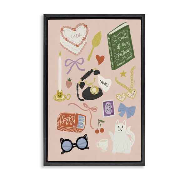 Stupell Industries Shabby Chic Vintage Cat Lover Trinkets Black Floating Frame Canvas Art, 17 x 25, by Amanda Houston