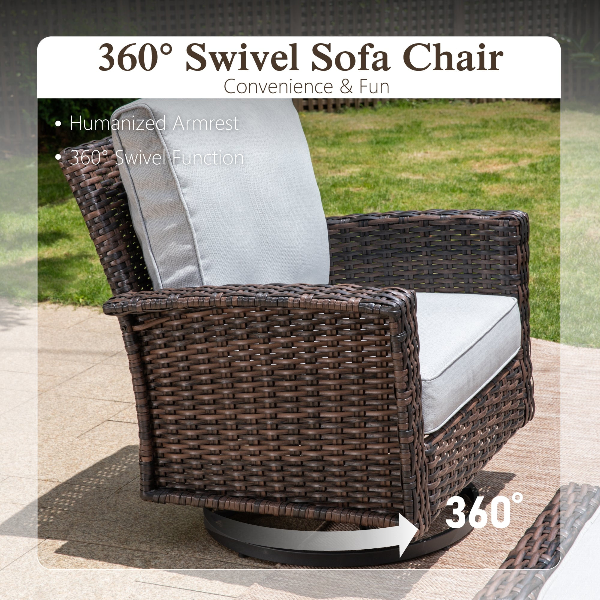 Sophia & William 6 Pieces Patio Furniture Set with 56" Fire Pit Table, Swivel High Back Chairs and 5.5" Thickened Cushions