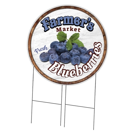 SignMission Corrugated Plastic Sign With Stakes 36" Circular - Farmer's Market Blueberries | Coroplast Yard Sign With Stake |  Made in the USA