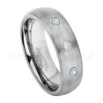 thumbnail image 1 of 6mm Brushed Dome Tungsten Ring - 0.21ctw Aquamarine 3-stone Band - Personalized Tungsten Wedding Ring - Custom Made March Birthstone Ring TN060BS, 1 of 1