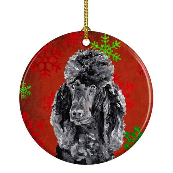 Carolines Treasures SC9746CO1 Black Standard Poodle Red Snowflakes Holiday Ceramic Ornament 3 in multicolor