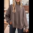 thumbnail image 4 of Suéteres de Murciélago Extragrandes para Mujer, Conjuntos de Otoño 2025, Suéteres de Cuello Redondo de Punto con Abertura Lateral, Tops de Moda. Marrón XL, 4 of 8