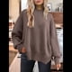 thumbnail image 4 of Suéteres de Murciélago Extragrandes para Mujer, Conjuntos de Otoño 2025, Suéteres de Cuello Redondo de Punto con Abertura Lateral, Tops de Moda. Marrón L, 4 of 8